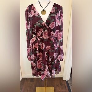 Floral Wrap Dress - Burgundy & Pink